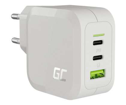 Ładowarka i akumulator GREENCELL PowerGaN 65W PD 3.0 QC 3.0 2xUSB-C 1xUSB-A biała CHARGC08W
